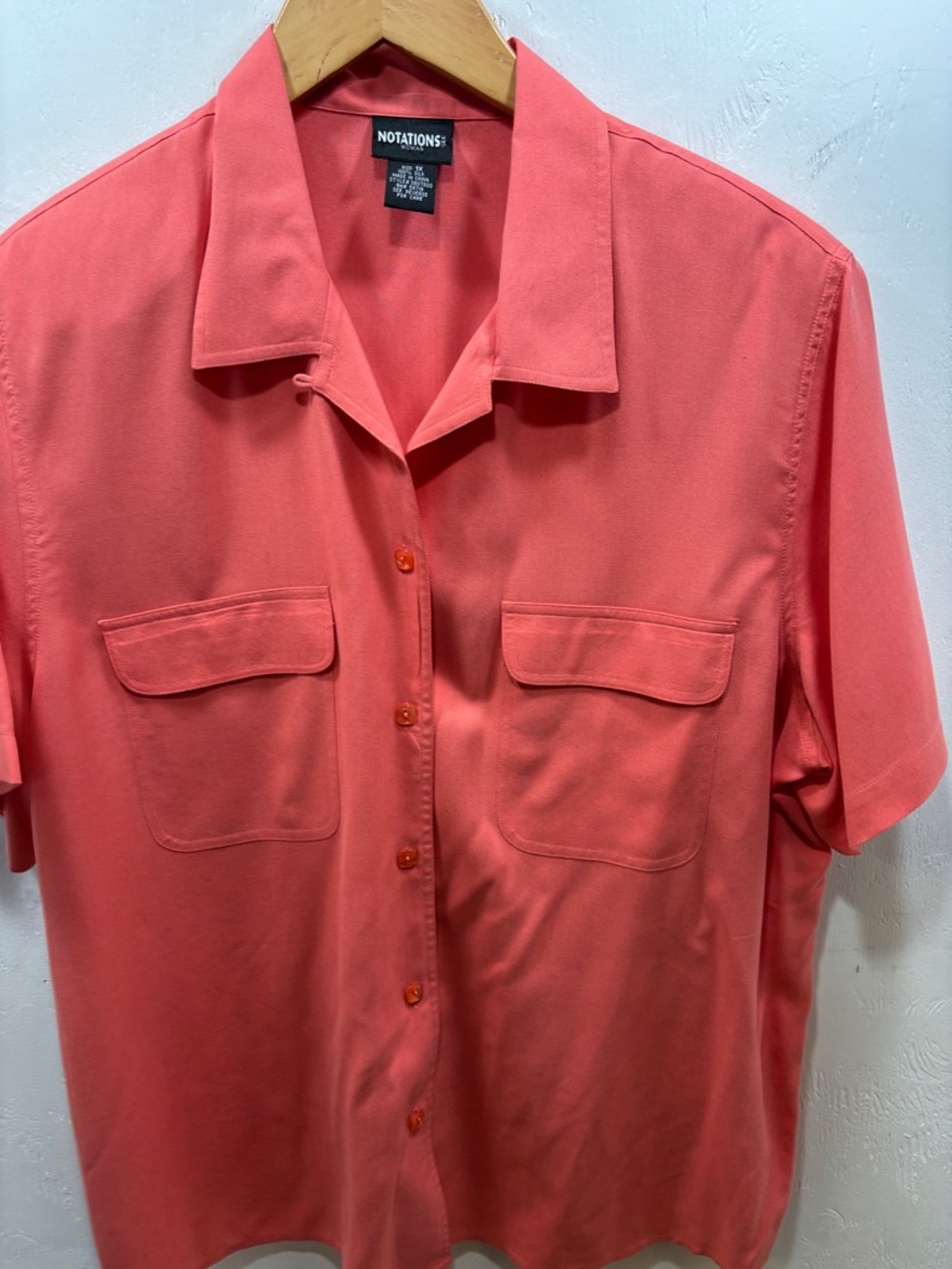 Notations Coral Silk Button-Front Short Sleeve Camp Shirt - Picture 4 of 6